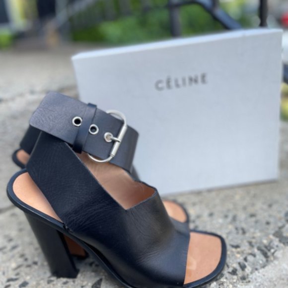 Celine Peep Toe Sandal Size 40.5 Shoe Leather - Picture 12 of 12